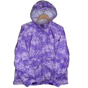 Eddie Bauer WeatherEdge Rain Jacket XL Purple Hooded Waterproof Shell Full Zip